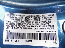 2008 HONDA CIVIC LX LIGHT BLUE 4DR 1.8L VTEC AT A18806